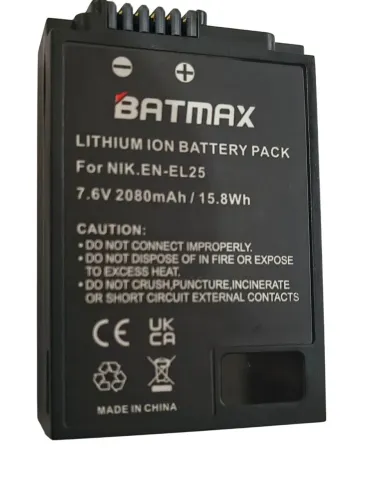 2 Baterias Batmax En-El25 + Carregador Duplo Digital Para Câmeras Nikon Z30 Z50 Zfc
