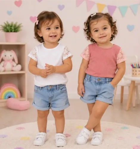 BLUSINHA INFANTIL CANELADA COM MANGA  RENDA