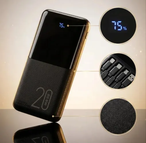 Power bank Davely 20000mAh Turbo com 4 cabos integrados e Display de bateria