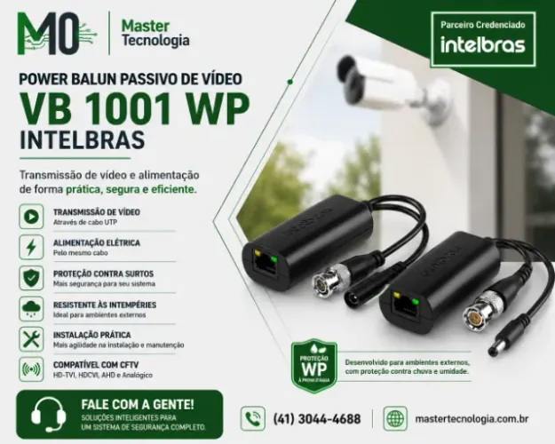 POWER BALUN PASSIVO DE VIDEO VB 1001 WP - INTELBRAS