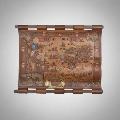 Mapa Mundi Vintage Decorativo Estilo Pergaminho em Couro - Grande