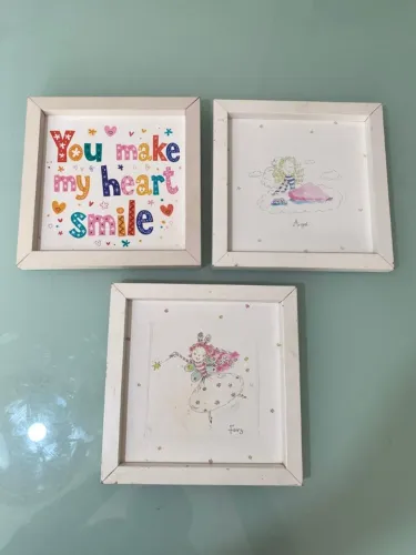 Conjunto com 3 quadros infantis brancos angel fairy