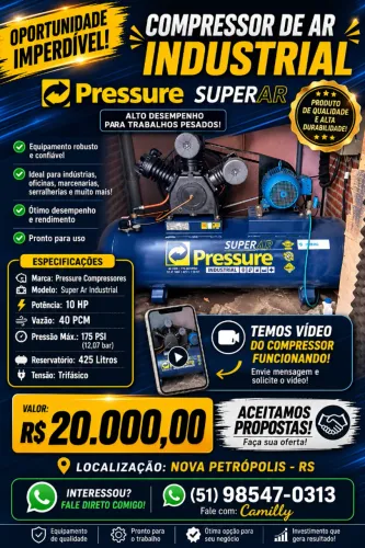 ? OPORTUNIDADE! COMPRESSOR DE AR INDUSTRIAL PRESSURE SUPER AR ?
