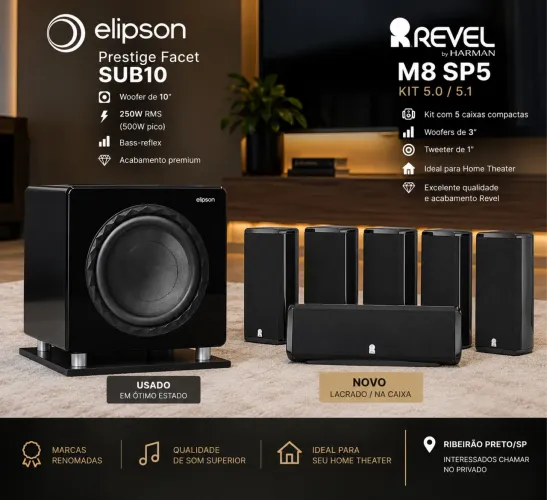 Caixas 5.1 Home theater Revel Subwoofer ativo elipso 10