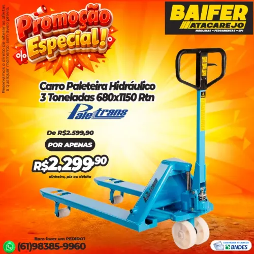 Carro Paleteira Hidráulico 3 Toneladas 680x1150 Rtn Paletrans