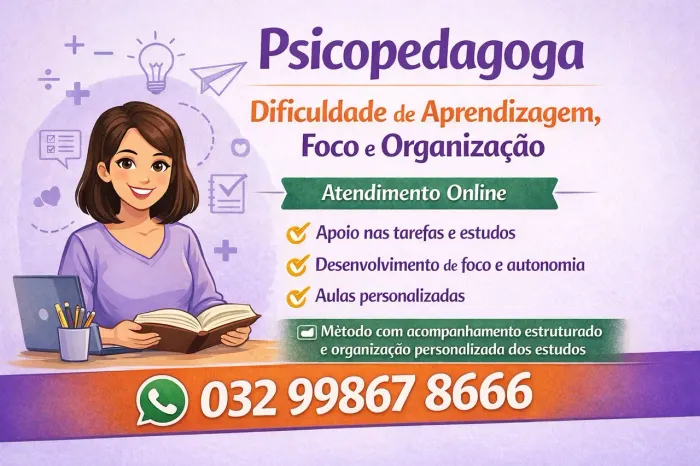 Reforço Escolar | Aulas particulares | Psicopedagoga - TDAH, TEA, AHSD, TAG (+12anos)