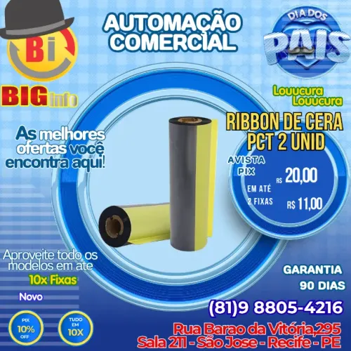 Kit 2 Ribbon Cera 110x74 Impressora Térmica