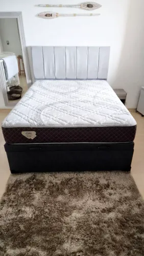 CAMA BOX BAÚ CASAL + CABECEIRA + COLCHÃO ECOFLEX ESSENCE GRAFITE