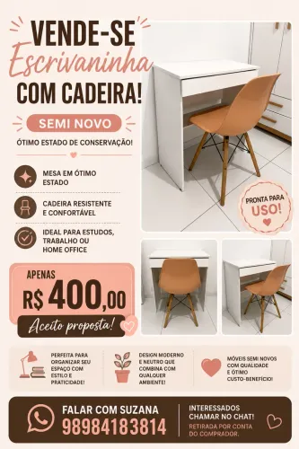Vendo escrivaninha mais cadeira para estudo