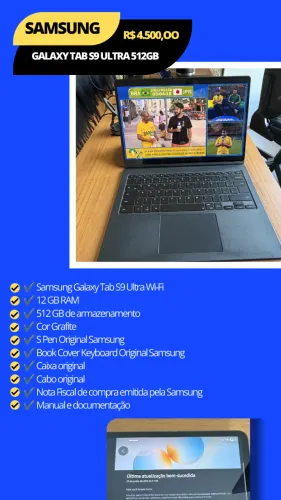 Samsung Galaxy Tab S9 Ultra Wi-Fi 512GB NFiscal - Estado de novo