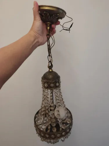 Lustre pendente estilo império formato pera em bronze pingentes em cristal