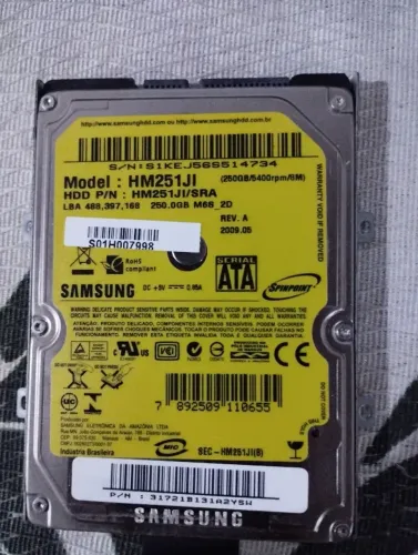 HD Samsung 250GB 2.5" SATA para Notebook - HM251JI