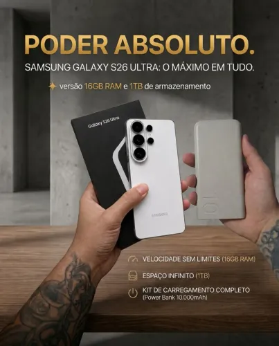 Galaxy S26 Ultra 1TB 16GB RAM Branco na Garantia + Powerbank 10.000mah + 5 Cases
