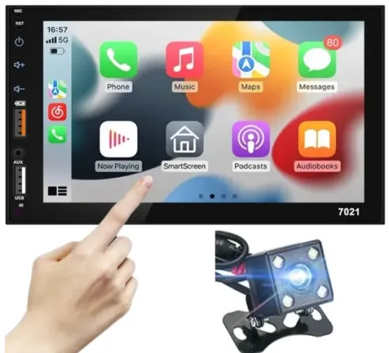 Kit Central Multimídia Carplay 2 Din Bluetooth 7 Polegadas Espelhamento + Câmera de Ré