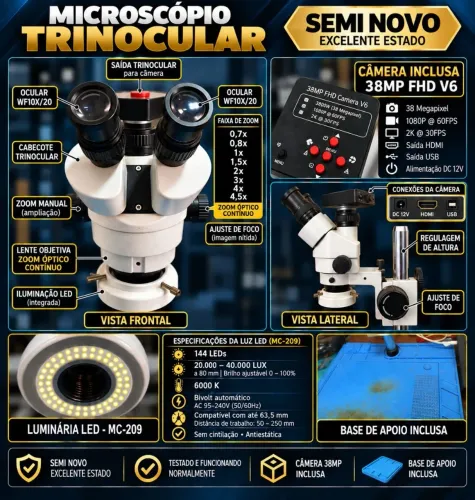 Microscópio Trinocular com Câmera