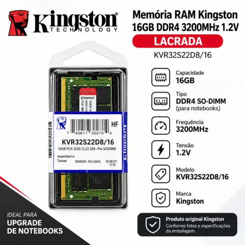 Memória RAM Kingston 16GB DDR4 3200MHz 1.2V Lacrada - KVR32S22D8/16
