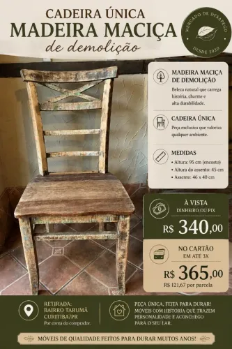 CADEIRA EM MADEIRA MACIÇA DE DEMOLIÇÃO