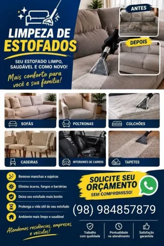 Limpeza e higienização de estofados.