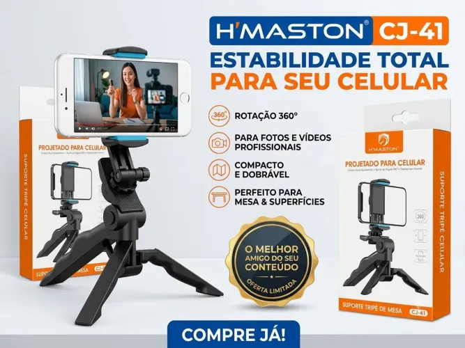 Suporte Tripé de Mesa para Celular H'Maston CJ-41 - Rotação 360°