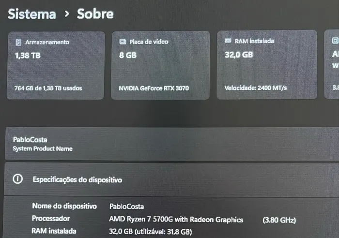 Ryzen 7 5700g PERFEITO!! Oportunidade!!