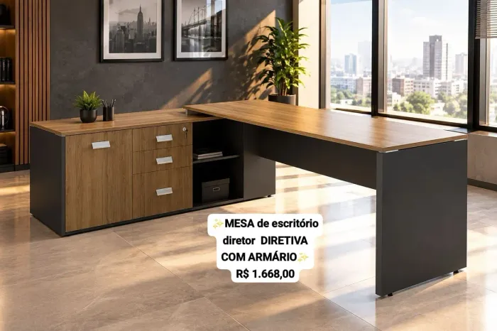 Mesa de escritório em L 1,70x150 com armario