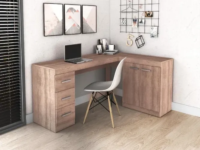 (Novo) Mesa de Canto Movelbento com 2 Portas e 3 Gavetas Rústico