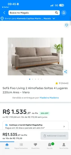 Sofá Fixo Living 2 Almofadas Soltas 4 Lugares 220cm Ares - Viero
