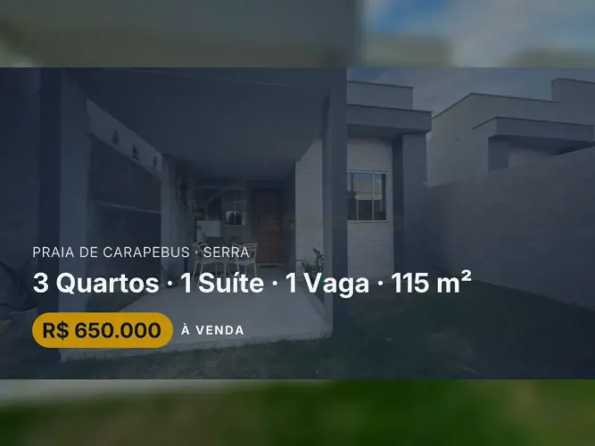 Venha Conhecer: Casa Linear em Praia de Carapebus Serra/ES com 3 Quartos