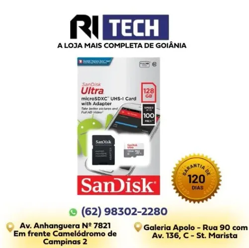 Cartão de Memória 128GB Micro SD Ultra 100MB/s Classe 10 SanDisk