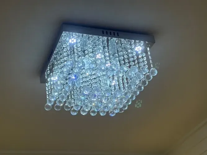 Lustre Plafon de Cristal Quadrado com LED - Excelente Estado