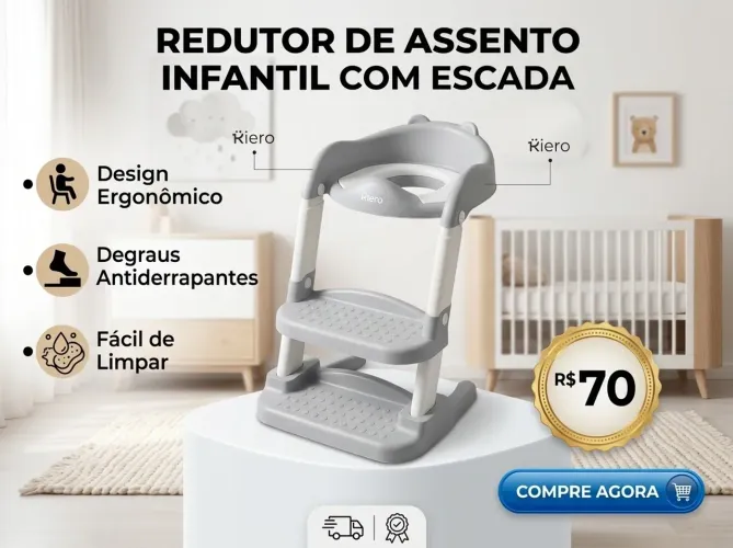 Assento redutor sanitário infantil com escada (adaptador de vaso sanitário)