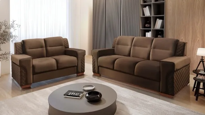 Sofá 680 3 e 2 lugares Veludo Marrom Até 12x - Frete Grátis