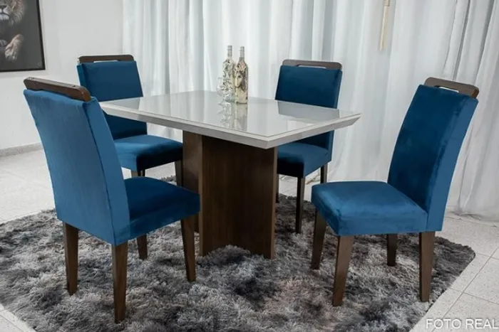 Mesa Berlim 120×80 Café c 4 Cadeiras Athenas Azul 12x Sem Juros 