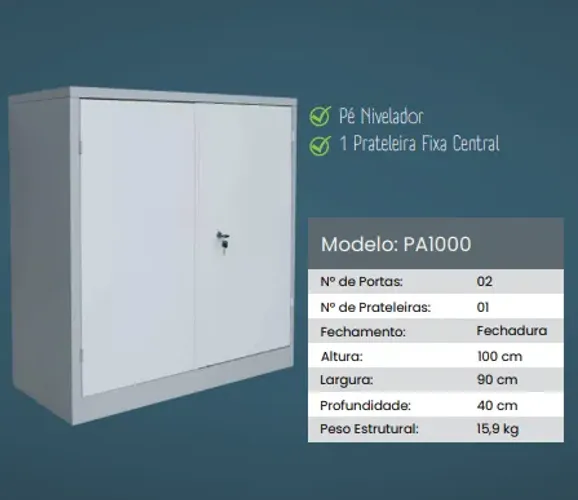Armário Baixo 02 Portas de Aço - Balcão de Aço - PA1000