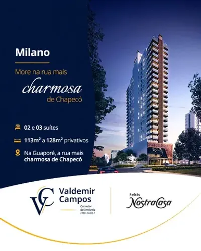 O MILANO, padrão Nostra Casa, entrega este ano. More na rua Guaporé, centrão de Chapecó.