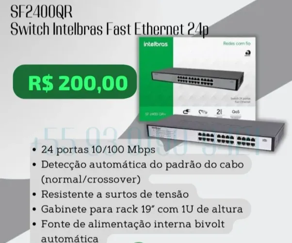 Switch Intelbras SF2400QR Fast Ethernet 24 Portas 10/100 Mbps - Novo!