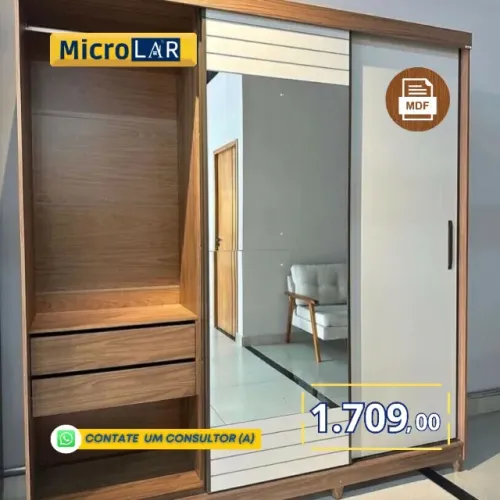 Guarda Roupa de Casal com Espelho 100% em MDF Lis - Monta na Hora