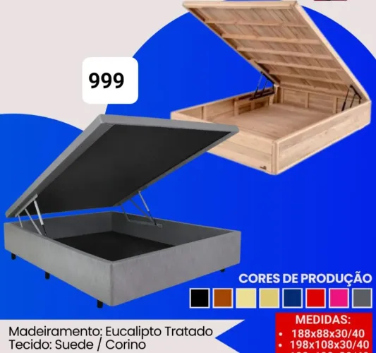Cama Box Baú em Suede/Corino - Diversas Cores