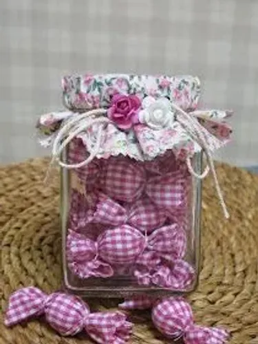 Potes de vidro com tampa em tecido - LEIA O ANÚNCIO!!!
