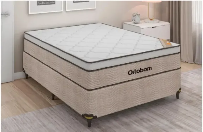 Cama Box de casal  (com cabeceira) + Colchão ortobom de Molas Ensacadas