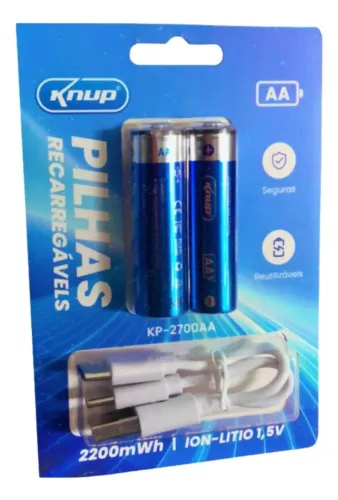 Pilha Palito Aa Recarregável 2700mah Com Cabo Tipo-c Knup Loja Coimbra Computadores