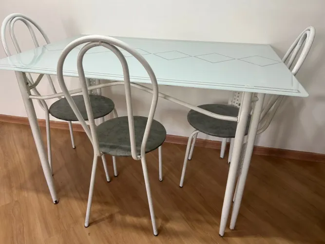 Mesa de Jantar com 3 Cadeiras de Metal 120x80