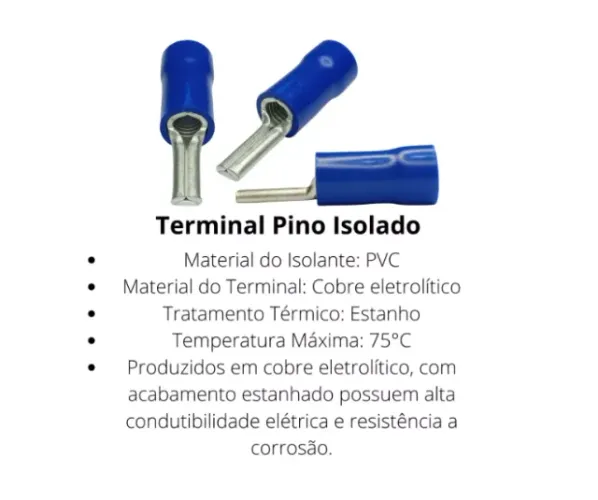 Kit C/ 20 Terminal Pré Isolado Pino 16mm Azul (pino Chato)