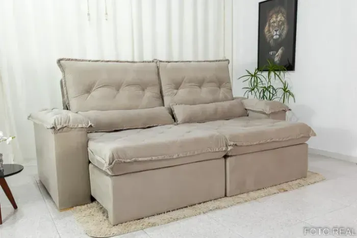 Sofá Retrátil Reclinável Califórnia Veludo Bege 525 - D28 Hiper soft