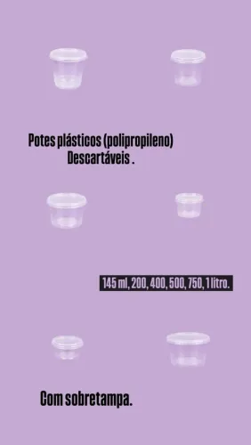 Potes plásticos descartáveis com sobretampa