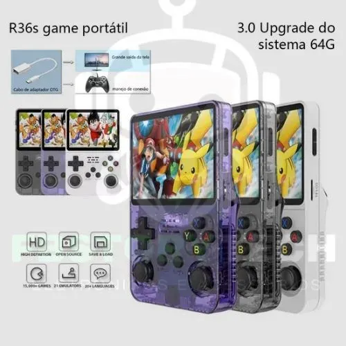 Console Portátil R36S Retrô 64GB Diversão Instantânea Para Todas as Idades!