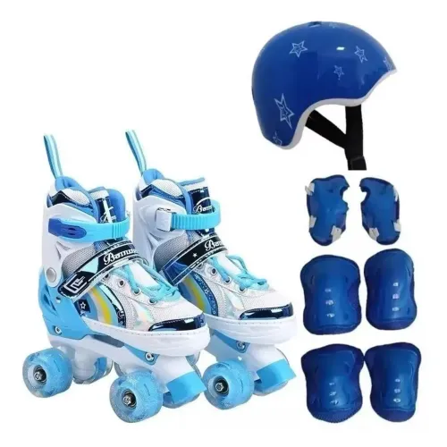 Patins Infantil 4 Rodas Kit Proteção com Acessórios