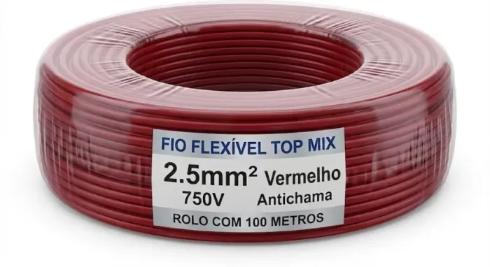 Fio Cabo Flexível Top Mix 2,5mm Vermelho Rolo 100 Metros