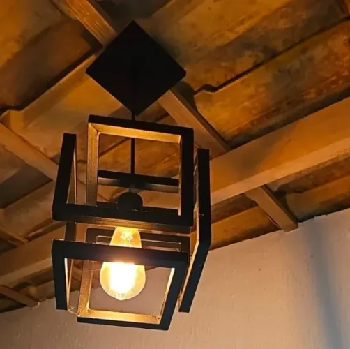 Pendente Infinity Cubo Preto Luminária Alumínio Lustre 20Cm Sala