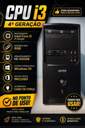 CPU i3 4ª | 8GB | 500GB HD | Win10 + Office | Wi-Fi  (Passo cartão c tx)